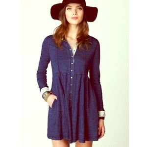 Free People Denim Knit Cotton Babydoll Shirt Dress
